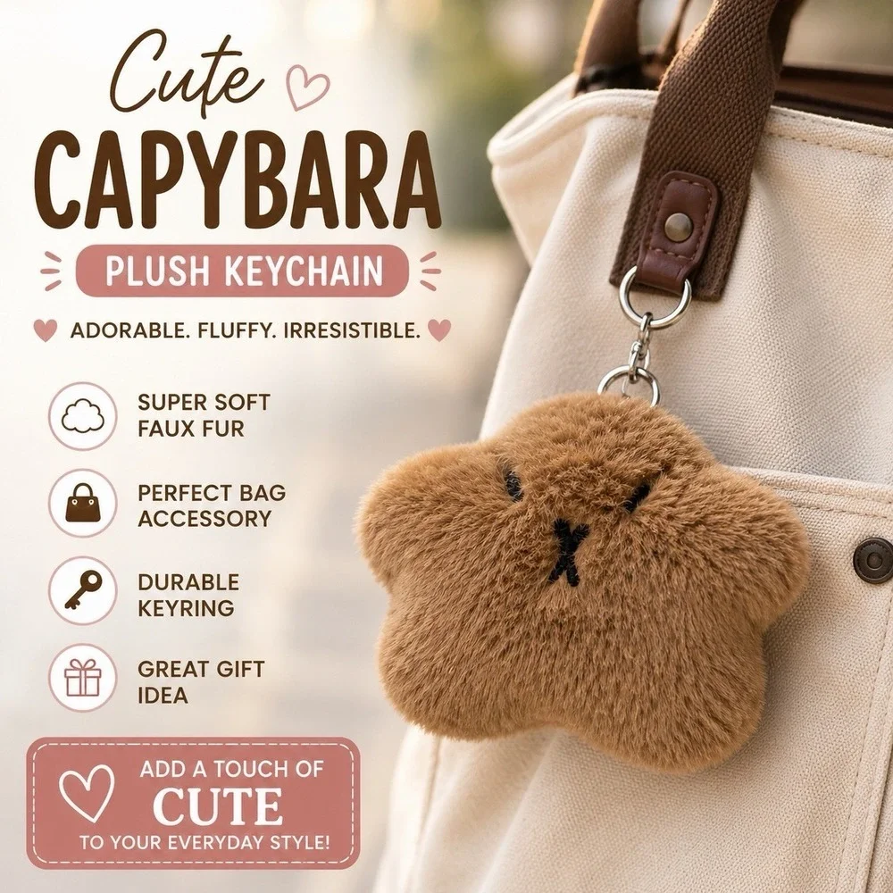 Cute Capybara Plush Keychain Faux Fur Brown Animal Bag Charm Kawaii Accessory