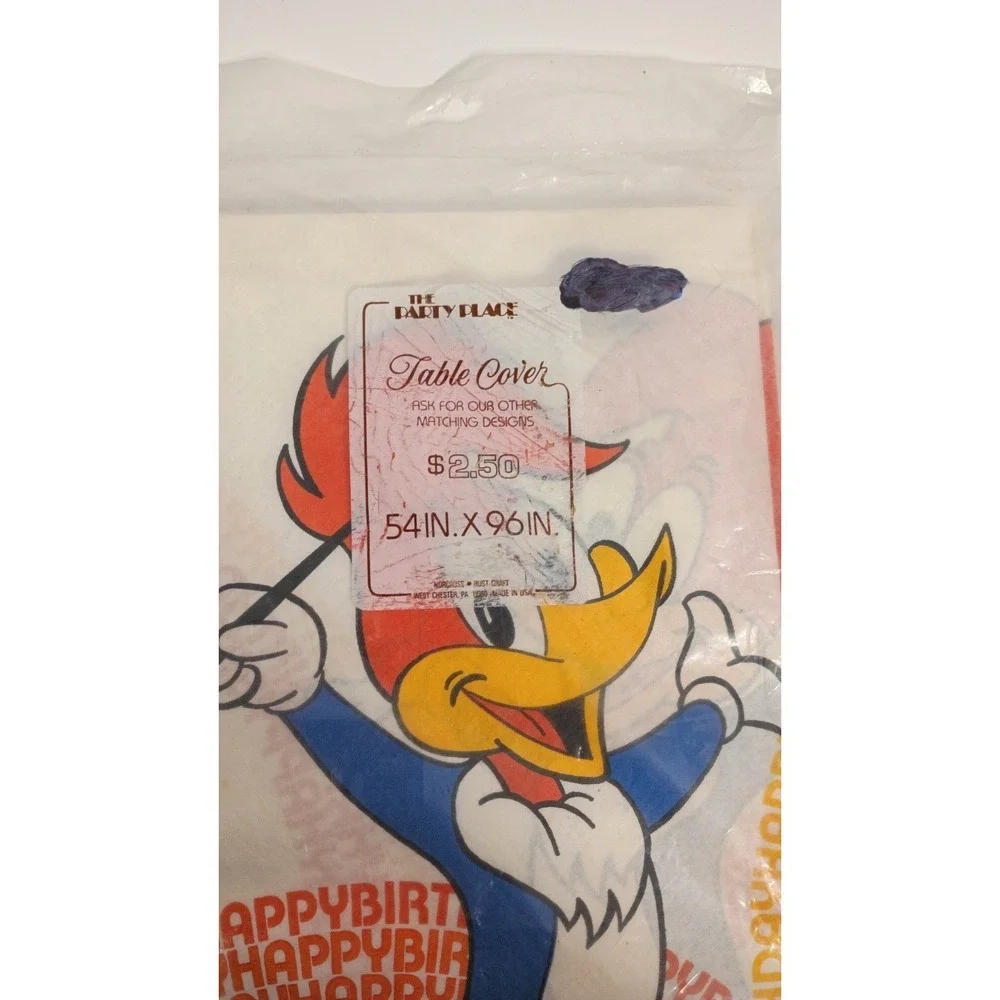 1981 Vintage Party Place Woody Woodpecker Paper Table Cover 54x96