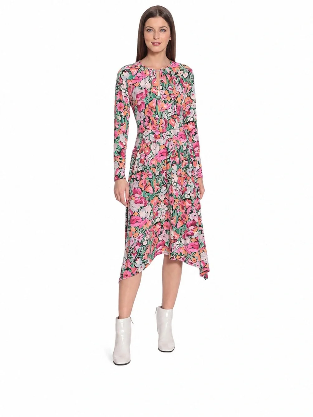 Maggy London Pink Floral Asymmetrical Handkerchief Hem Dress - Size 8
