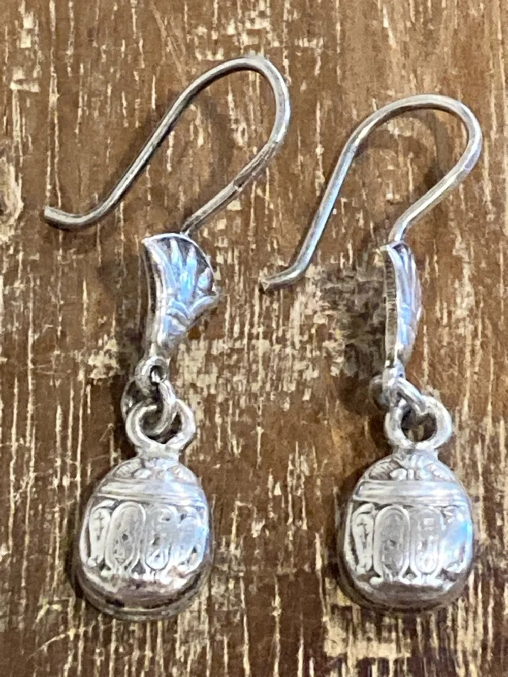 Vintage Egyptian Revival .800 Silver Scarab & Lotus Earrings — Cairo Hallmarked