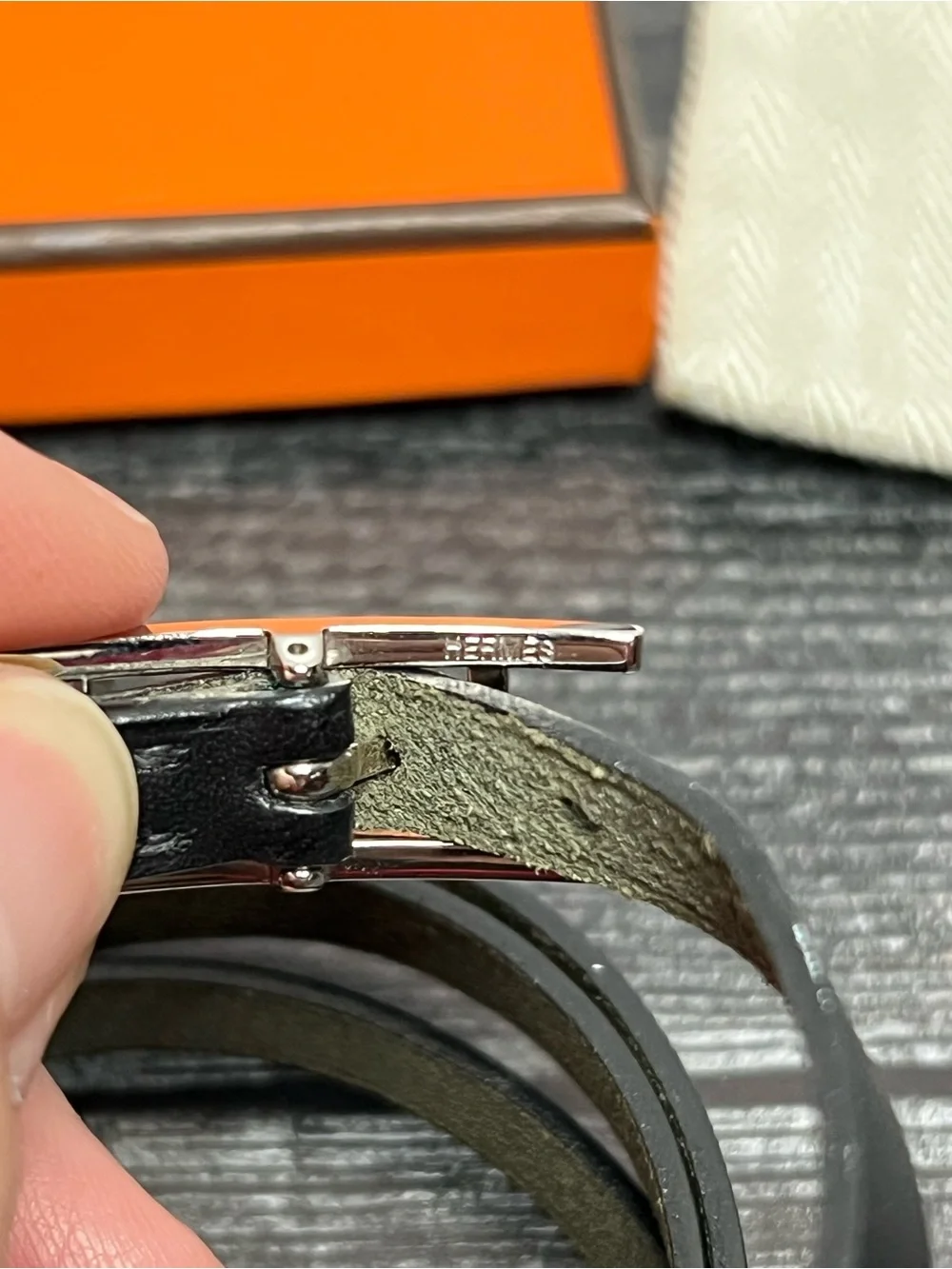 Hermes Black Leather Double Tour Bracelet with Silver Buckle