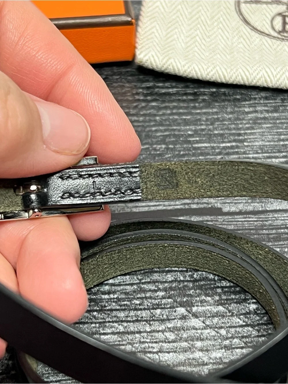 Hermes Black Leather Double Tour Bracelet with Silver Buckle