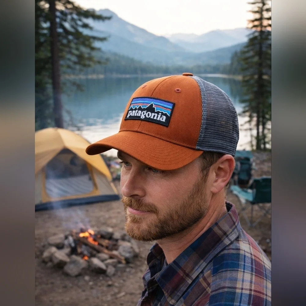 Patagonia Orange Trucker Hat Mesh Back Camping Dad Cap