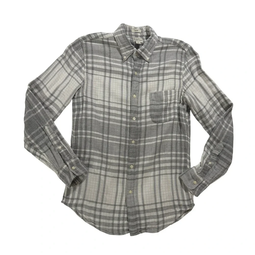 J.Crew Re-Imagined Gray Plaid Button Down Shirt Mens Small Slim Fit Cotton
