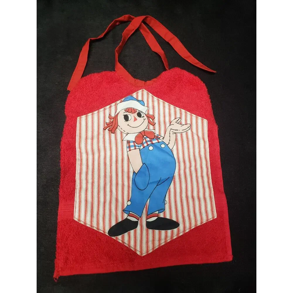 Raggedy Ann & Andy Red Baby Bib | Ties in the Back | Towel Terry Cloth Material