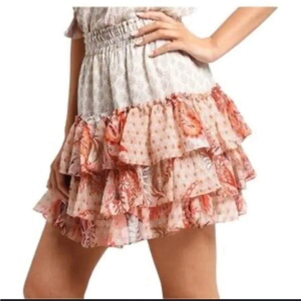 MISA Marina Tiered Ruffle Flirty Floral Flowy Skirt Size XS