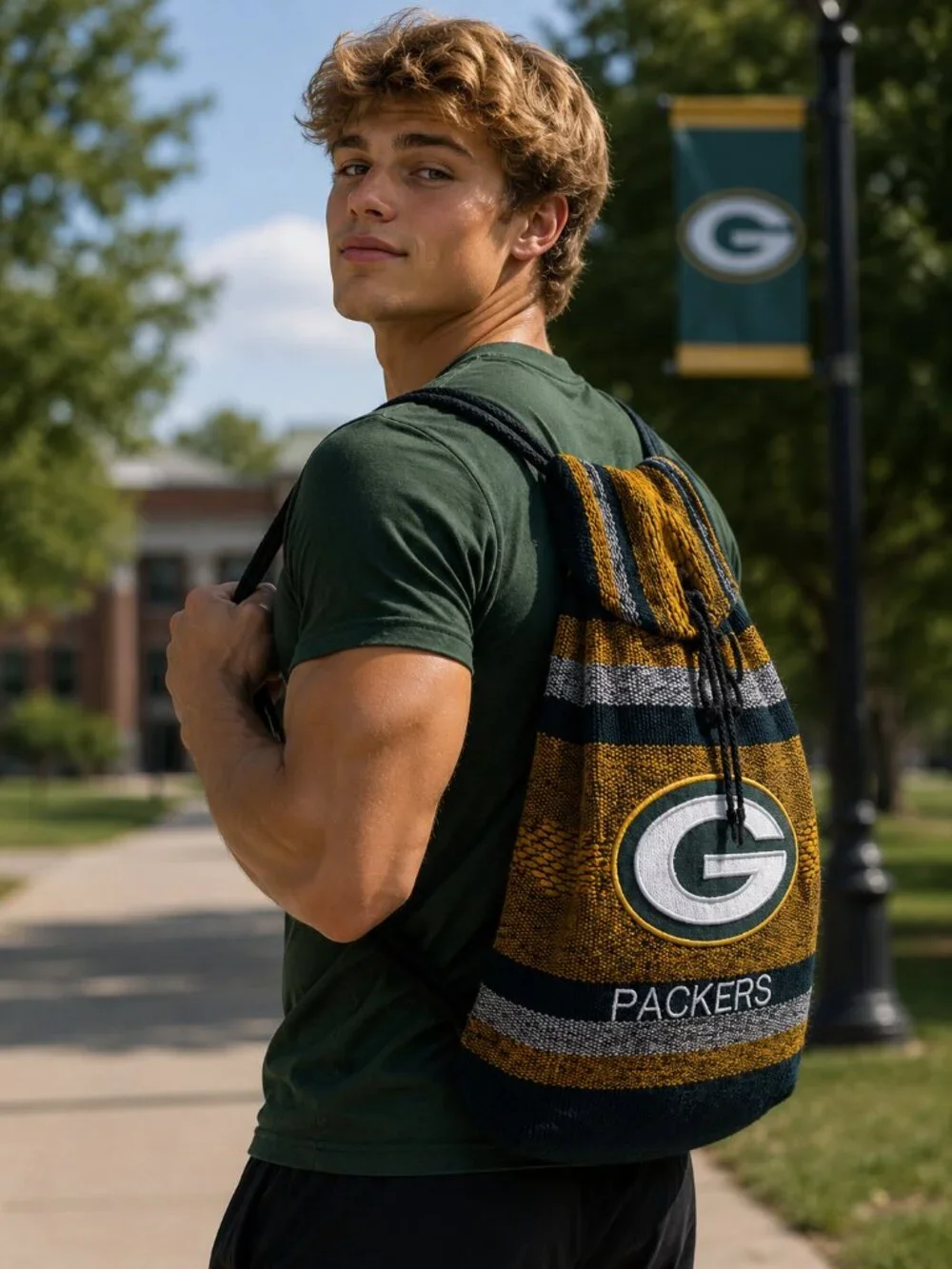Green Bay Packers Knit Baja Backpack Drawstring Bag