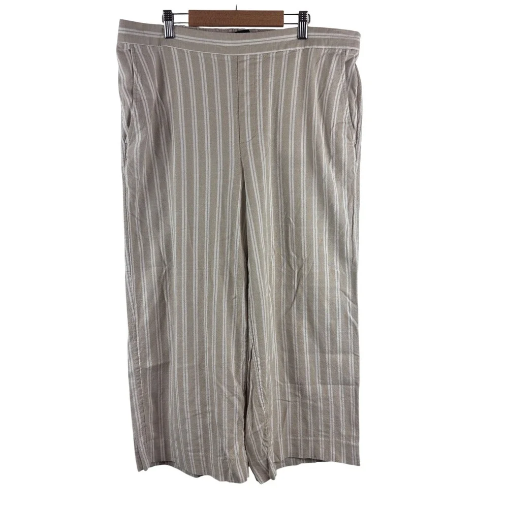 Banana Republic Rowan Wide Leg Pants Womens 16 Beige White Striped High Rise