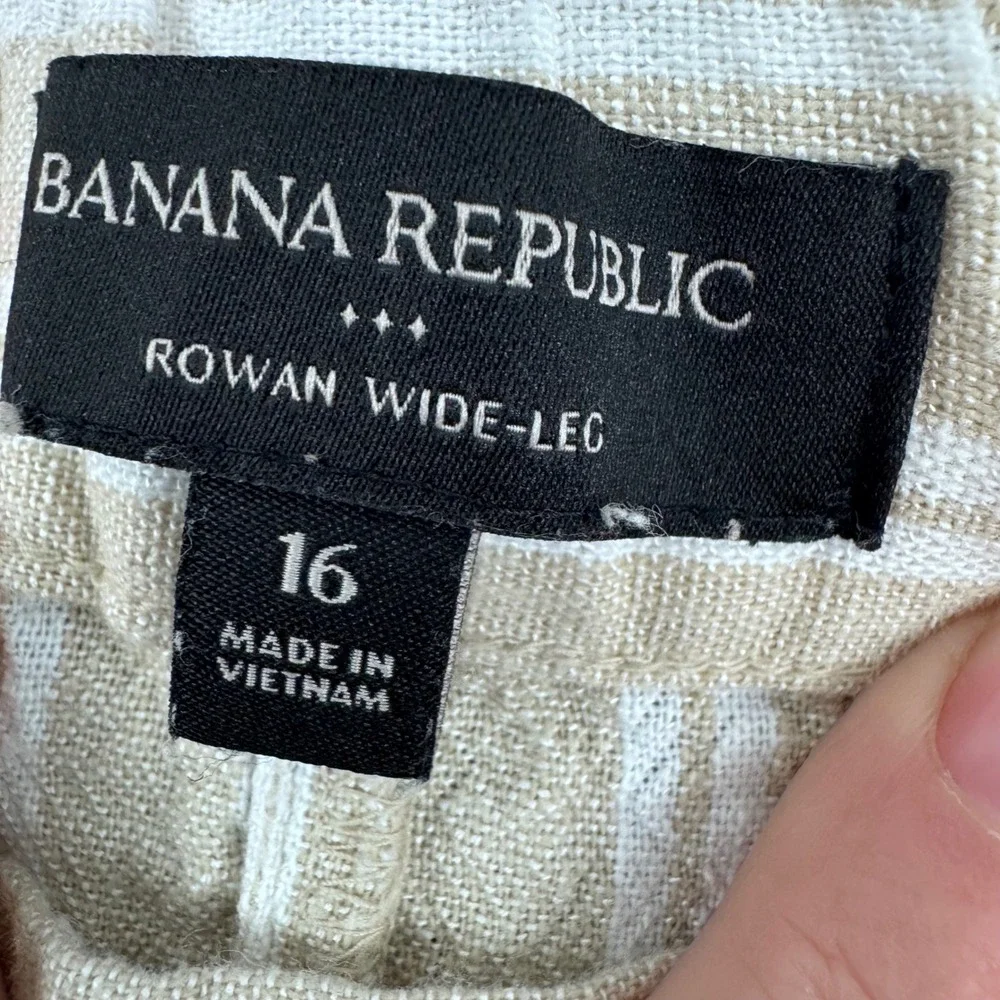 Banana Republic Rowan Wide Leg Pants Womens 16 Beige White Striped High Rise