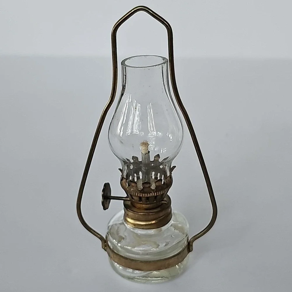 Set Of 2 Vintage Miniature Oil Hurricane Lamps Kerosene Decorative Brass 1745