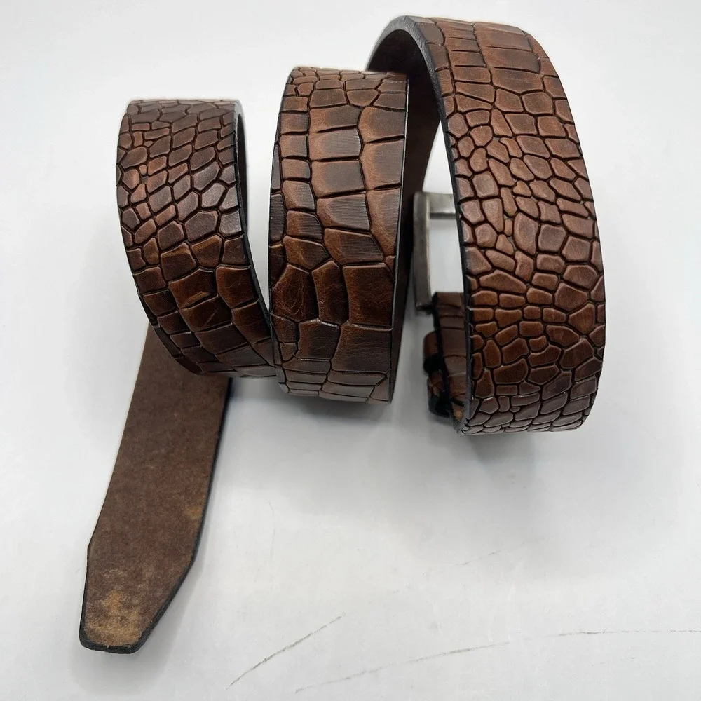 Allen Edmonds Handcrafted USA Leather Belt Brass Buckle Italy 36 Brown Reptile