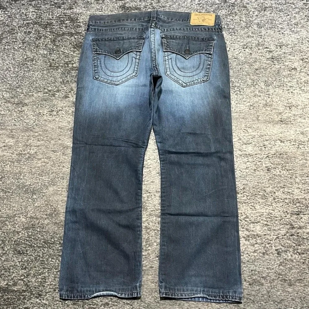 True Religion Jeans Mens 38x29 Blue World‎ Tour Section Straight Hip-Hop Y2K