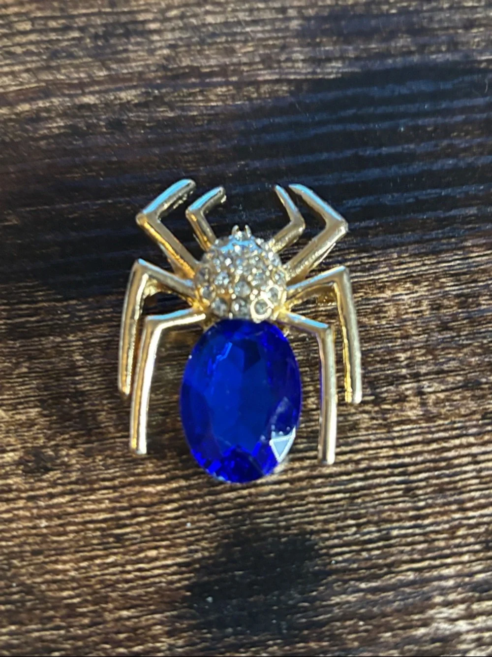 Mint Gold Spider Brooch with Royal Blue‎ Gem