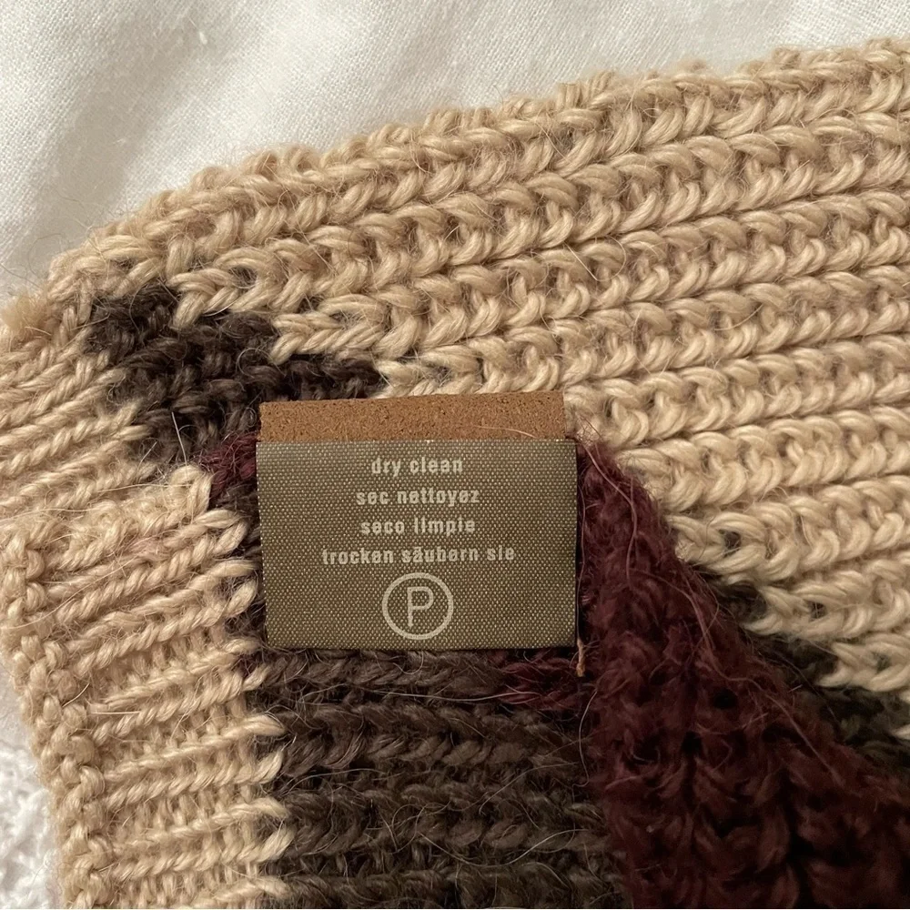 Fossil Argyle Pattern alpaca wool blend Brown Tan Scarf