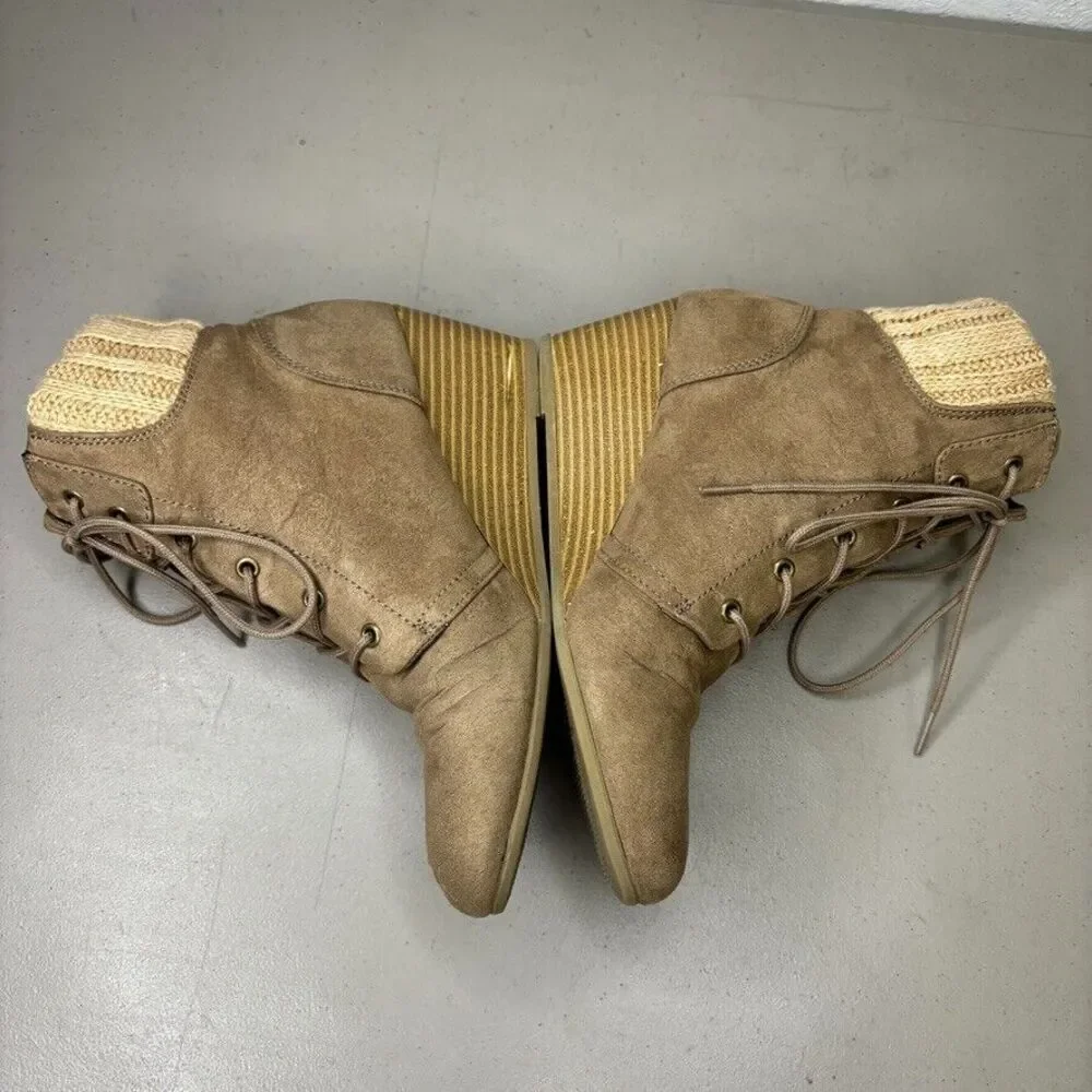 Nine West‎ Lotus Brown Fabric Mid Wedge Ankle Bootie Womens Size 6M