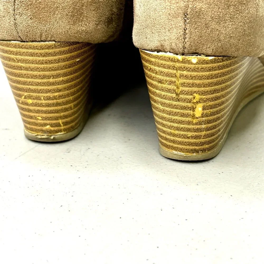 Nine West‎ Lotus Brown Fabric Mid Wedge Ankle Bootie Womens Size 6M