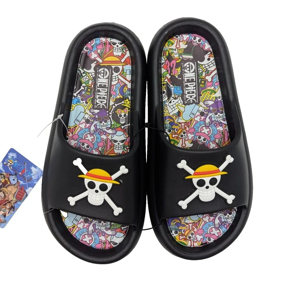 One Piece Anime Skull Slides Sandals Mens Size 9 Black Anime Slip On