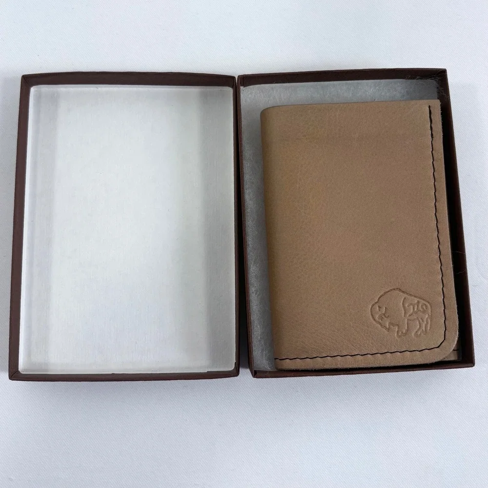 TLS Wallets Trifold Wallet Saddle Tan Buffalo‎ Leather Handcrafted New wih Box