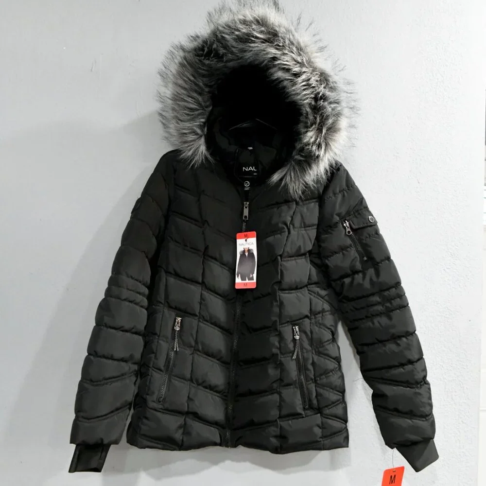 Nautica Ladies' Puffer with Faux Fur Hood‎