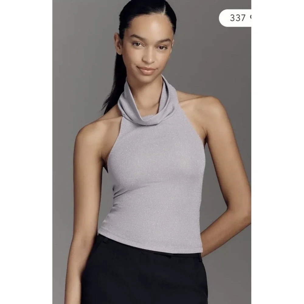 Anthropologie Pilcro Shimmer Cowl Neck Halter Top‎ Dusty Violet XS NWT
