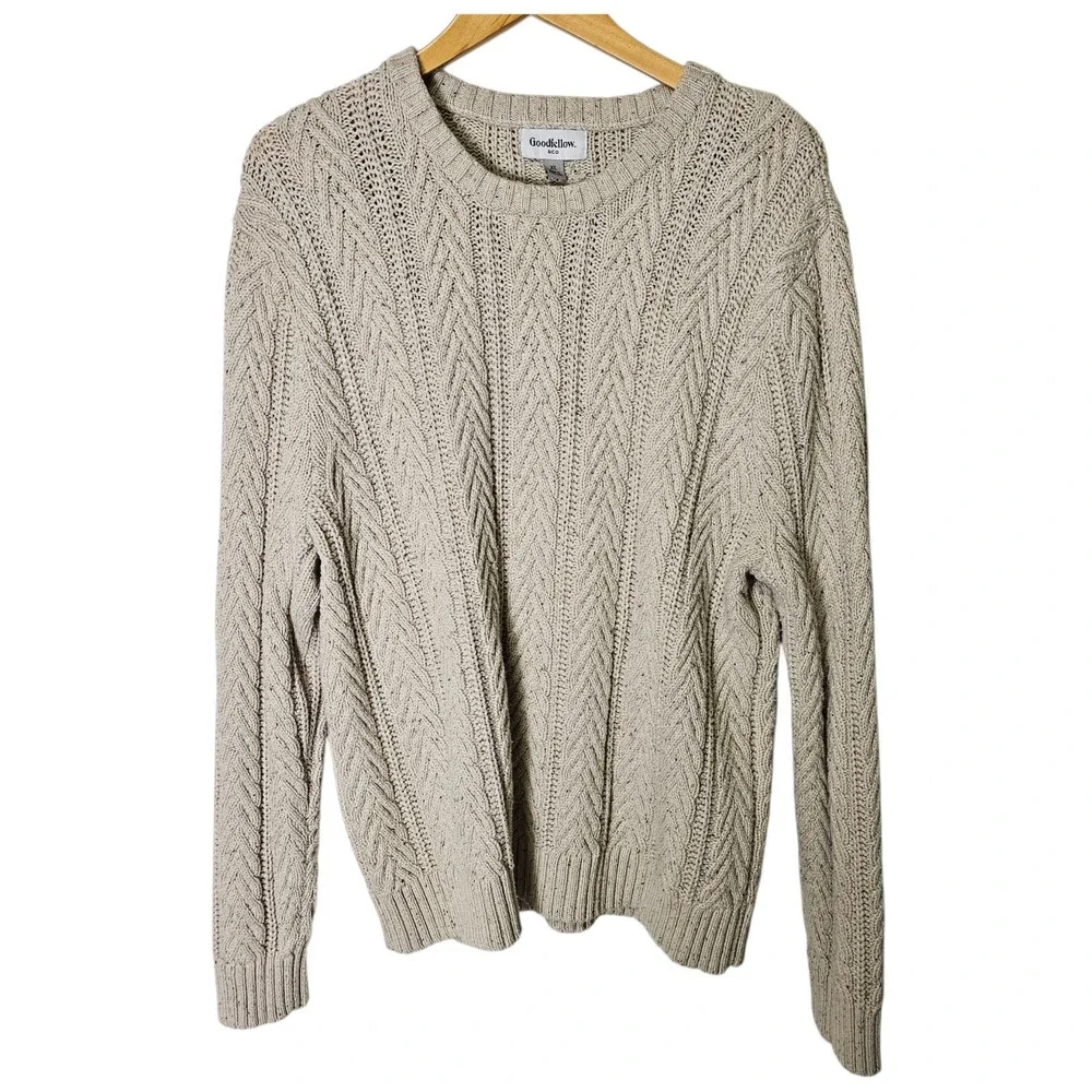 Goodfellow Men's XL Ivory Cable Knit Crew‎ Neck Sweater Fisherman Preppy Classic