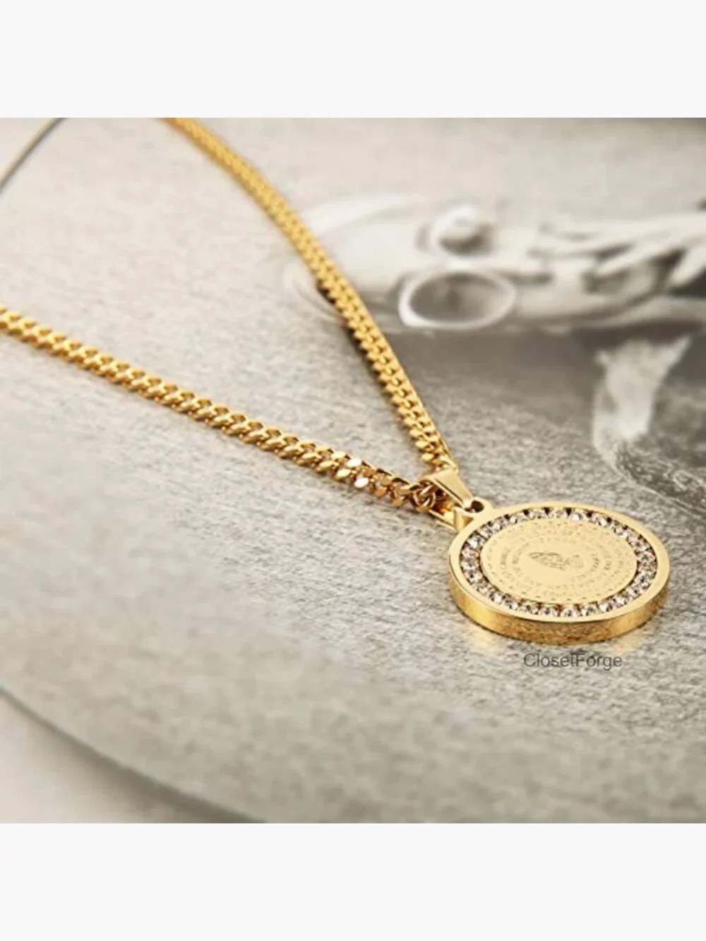 Prayer Necklace Christian Jewelry Stainless Steel Praying Hands Coin Pendant