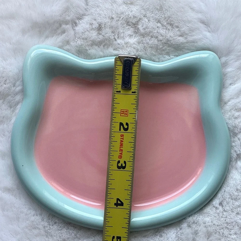 New Ceramic Cat Plate Whisker Fatigue‎ Friendly Pastel Pink Blue Kitty Dish