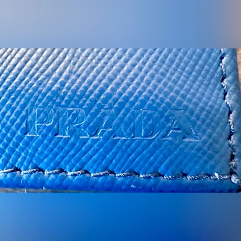 PRADA COBALT BLUE Vertical Saffiano Leather Cardholder w/Box and Cards.