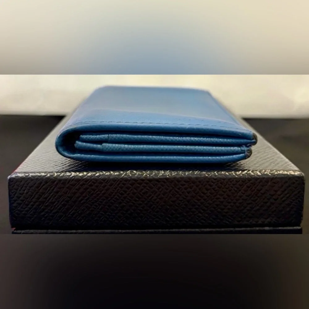 PRADA COBALT BLUE Vertical Saffiano Leather Cardholder w/Box and Cards.