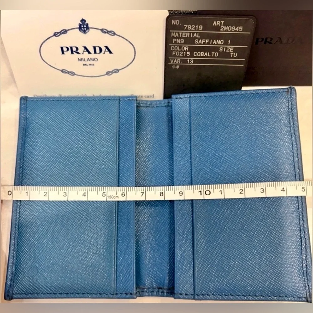 PRADA COBALT BLUE Vertical Saffiano Leather Cardholder w/Box and Cards.