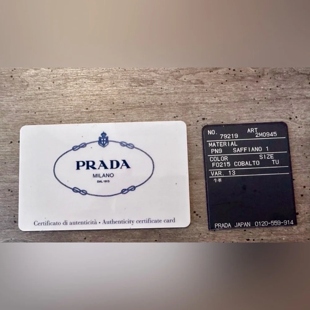 PRADA COBALT BLUE Vertical Saffiano Leather Cardholder w/Box and Cards.