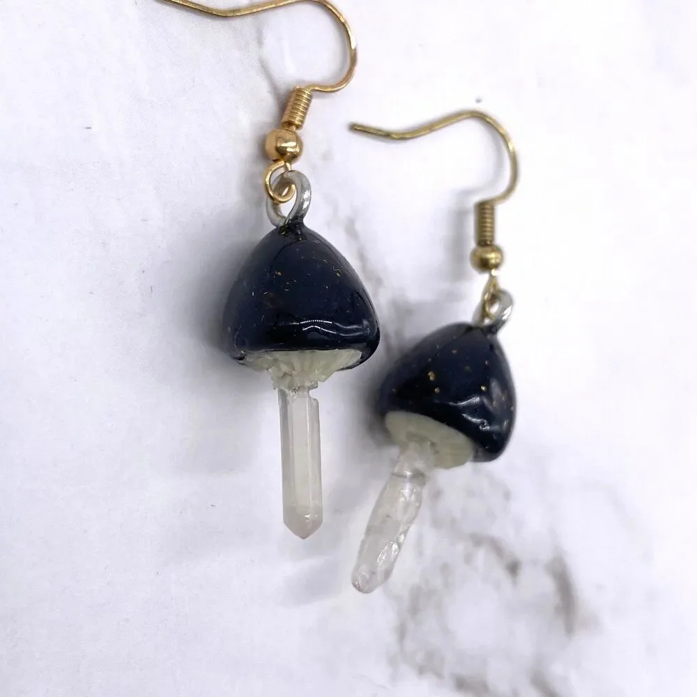 Black Mushroom Quartz Crystal earrings