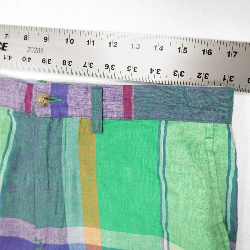 POLO RALPH LAUREN Men's 32 Multicolor 100% Linen Madras Plaid Classic Fit Shorts