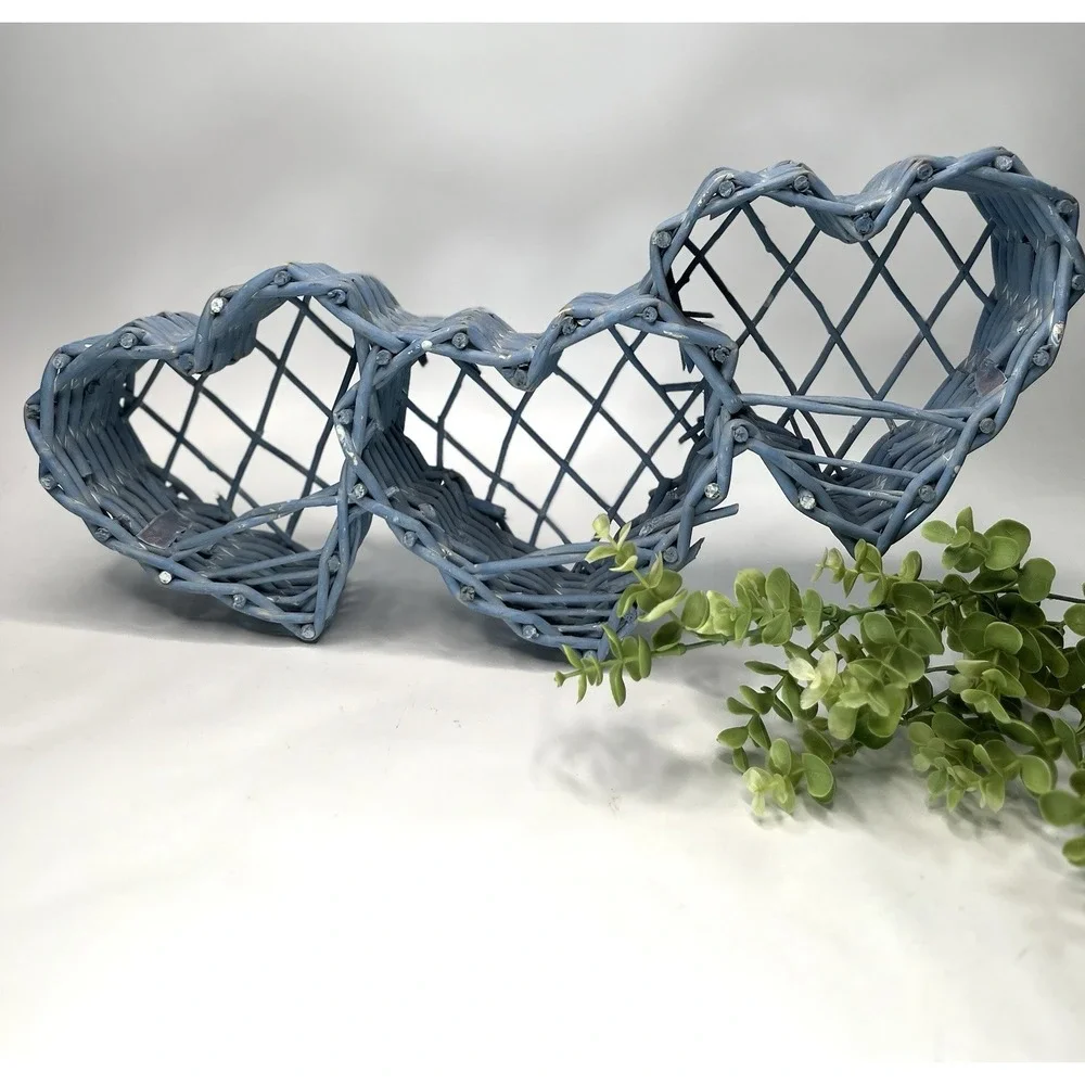 Heart Shaped Woven Twig Grapevine  Wall decor Blue rustic primitive cottage