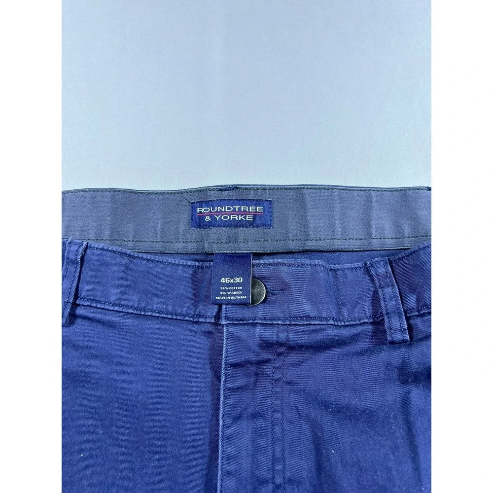 Roundtree & Yorke Travel Smart Mens 46x30 Blue Chino Pants Stretch Straight Leg