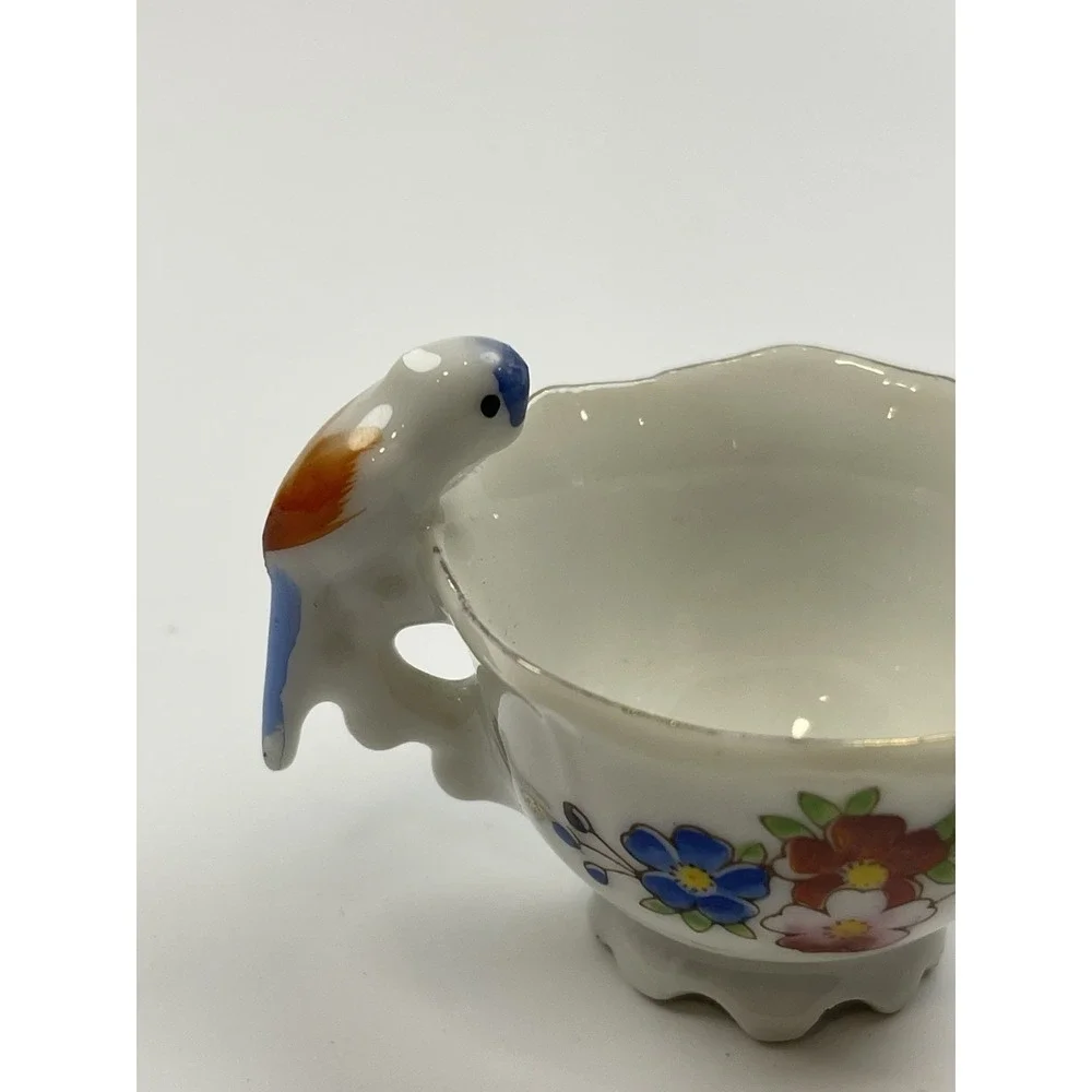 MINIATURE Teacup Colorful‎ Bird Parrot Roses Handpainted in Japan 2