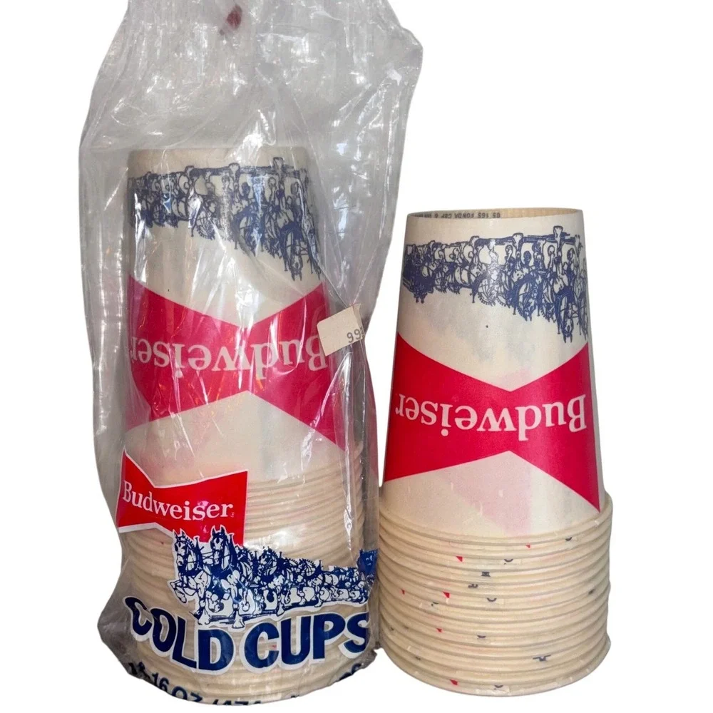 Vintage Wax Budweiser Cups | Bowtie Logo | 16oz | 31 Ct | USA Made | Clydesdale