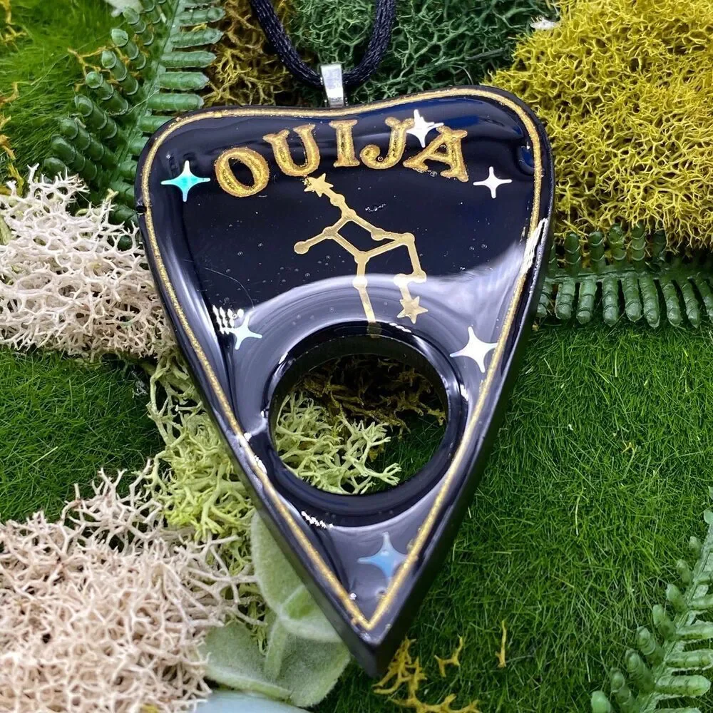 Black Virgo Zodiac Ouija Planchette Necklace Divination Witch Occult Jewelry