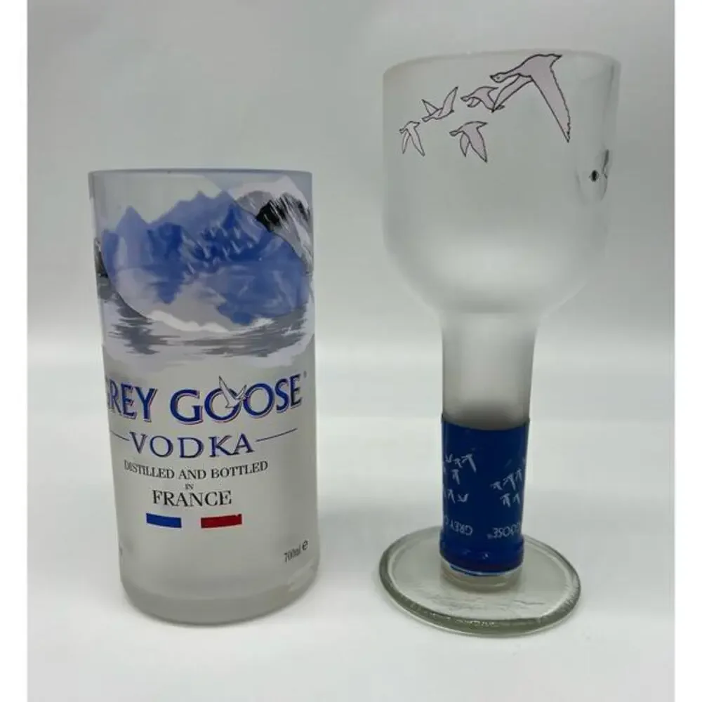 Grey Goose Vodka Bottle Upcycled Glass handmade and drinking glass