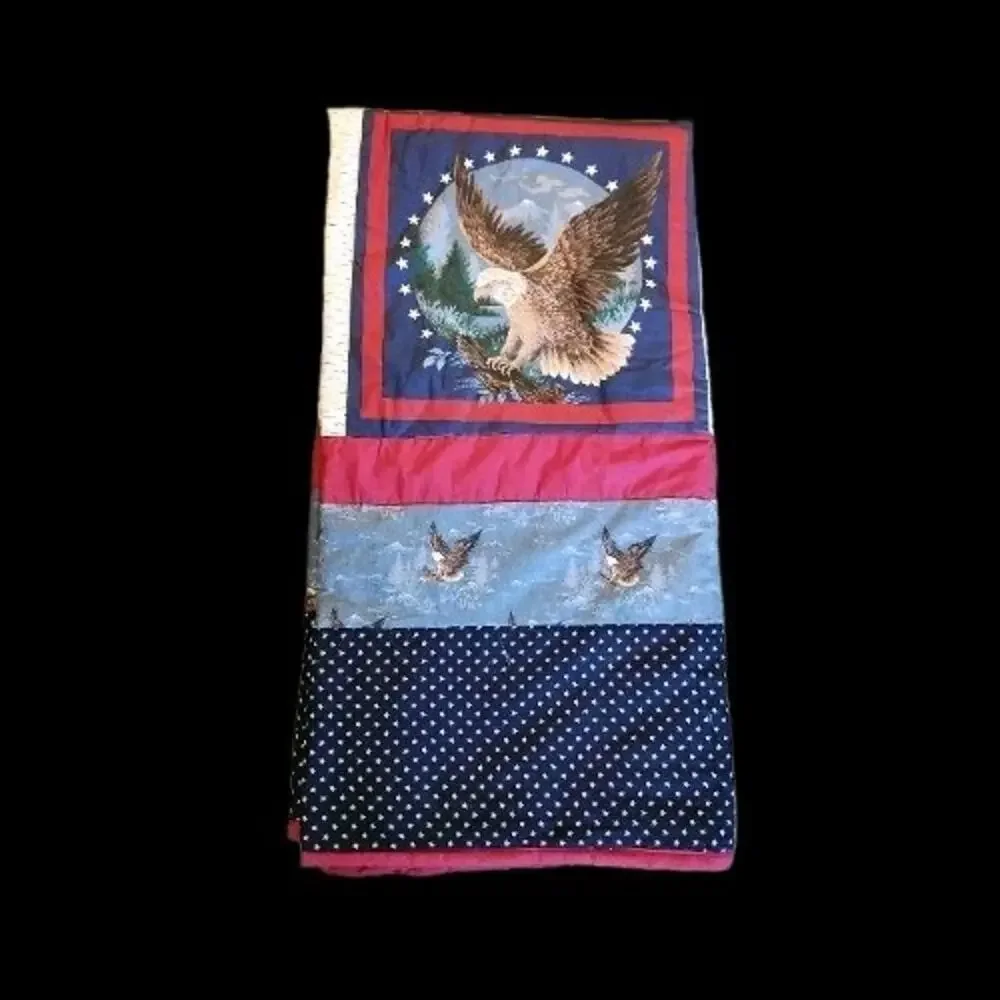 Patriotic Quilt 72 x 70 Red White Blue Eagle Stars 4th of July Handmade