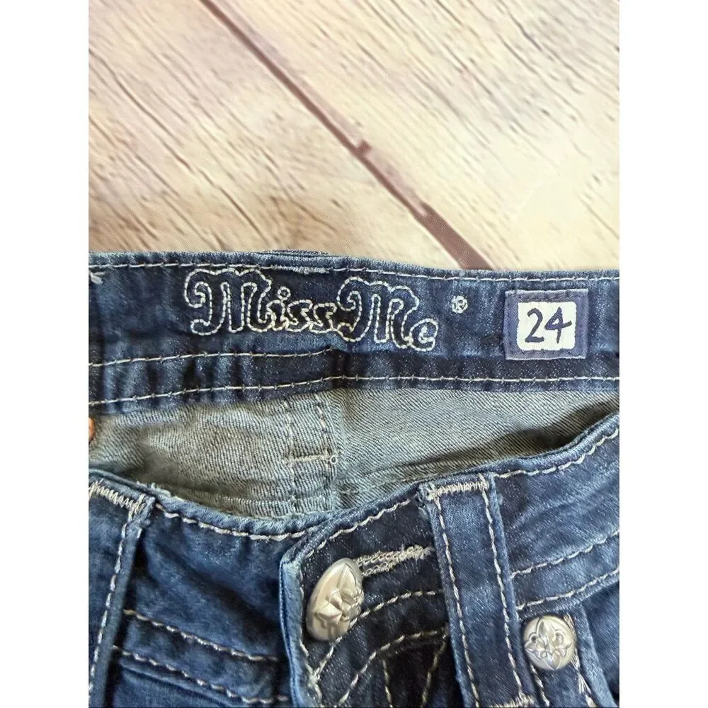 Miss Me Angel Wing Bling Embellished Flap Pocket Skinny Jeans Dark Denim Size 24