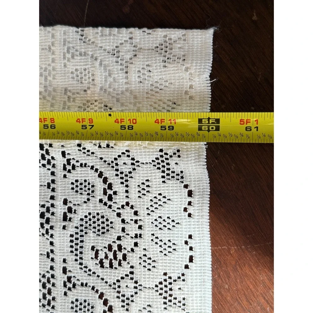 Vintage Cream Floral Lace Curtain Panel Medallion Pattern 60x64 Rod Pocket