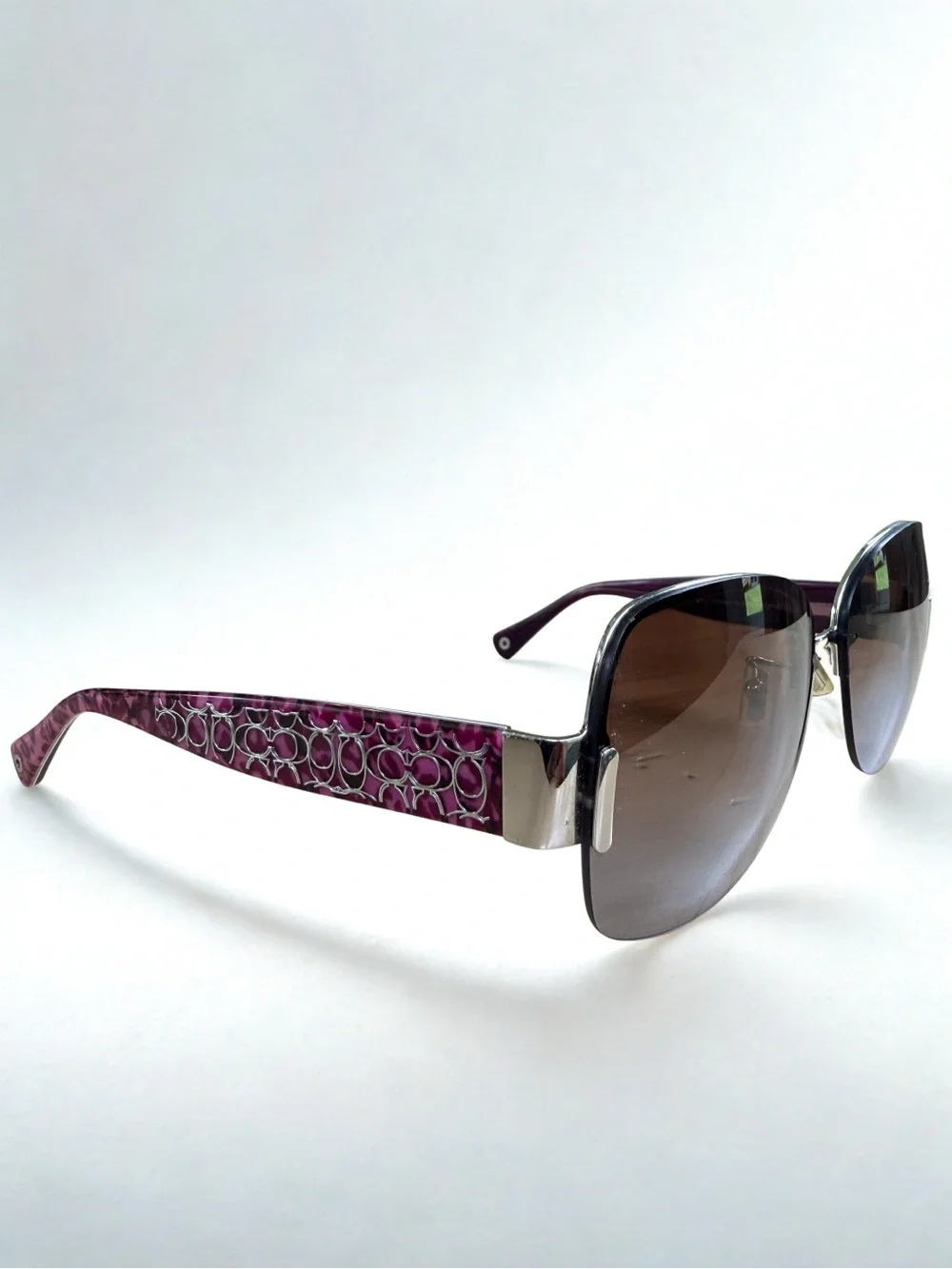 COACH Brandi Silver Purple Butterfly Sunglasses HC7011 With Case