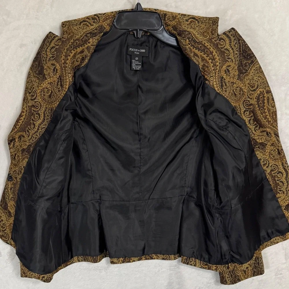 Vintage Paisley Tapestry Blazer Brown Gold Tailored Jacket 12 P Fits Sz Medium P