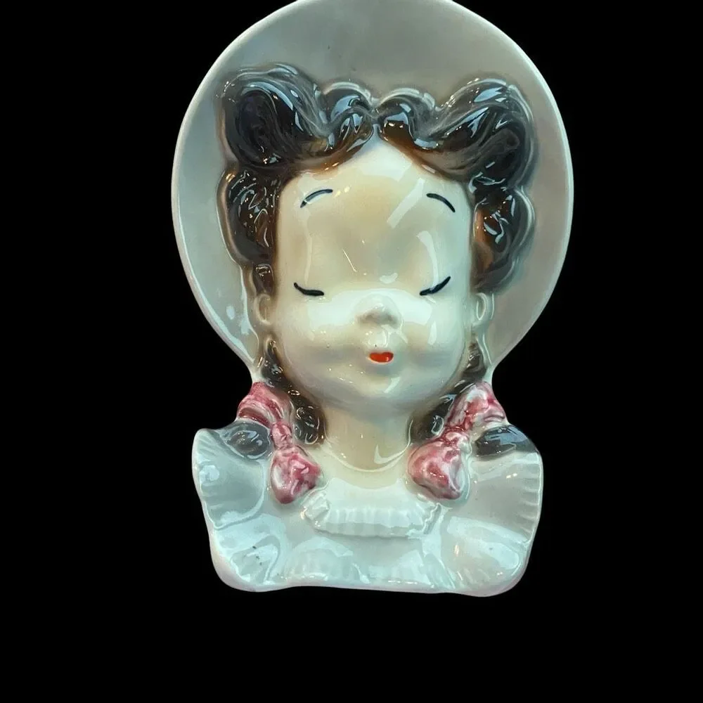 Royal Copley Wall Pocket Lady Head Planter Pug Tail Cottage Core
