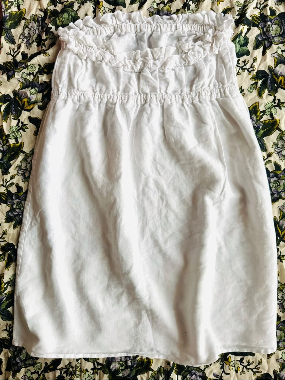 J. Crew White ruffled strapless mini dress