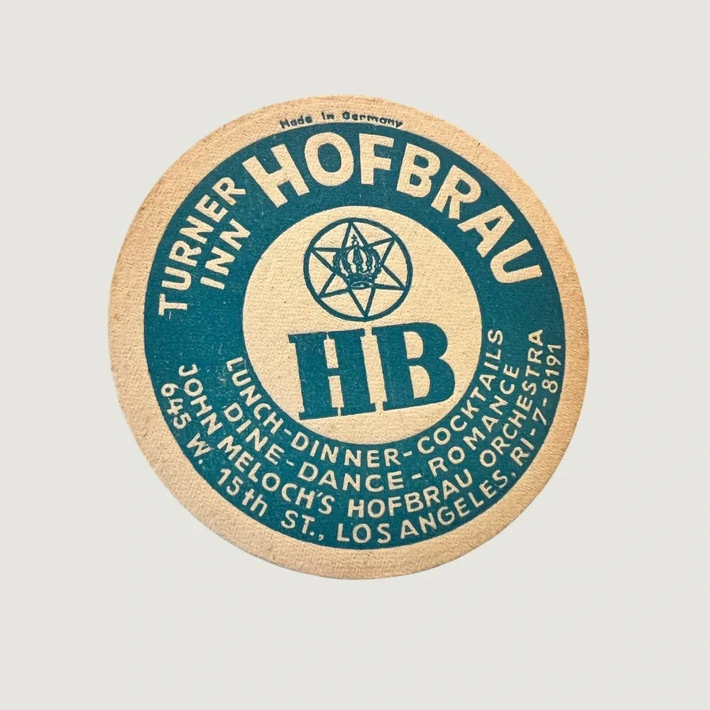 Hofbrau Beer Coaster Blue Vintage Turner Inn Los Angeles Made in Germany HB