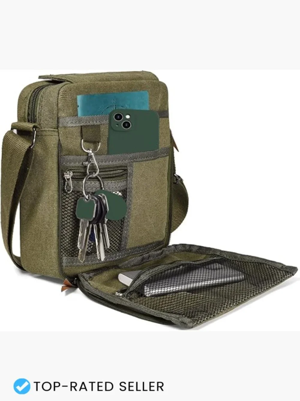 Vintage Canvas Messenger Bag Crossbody Shoulder Bag Multi Pocket Travel Purse