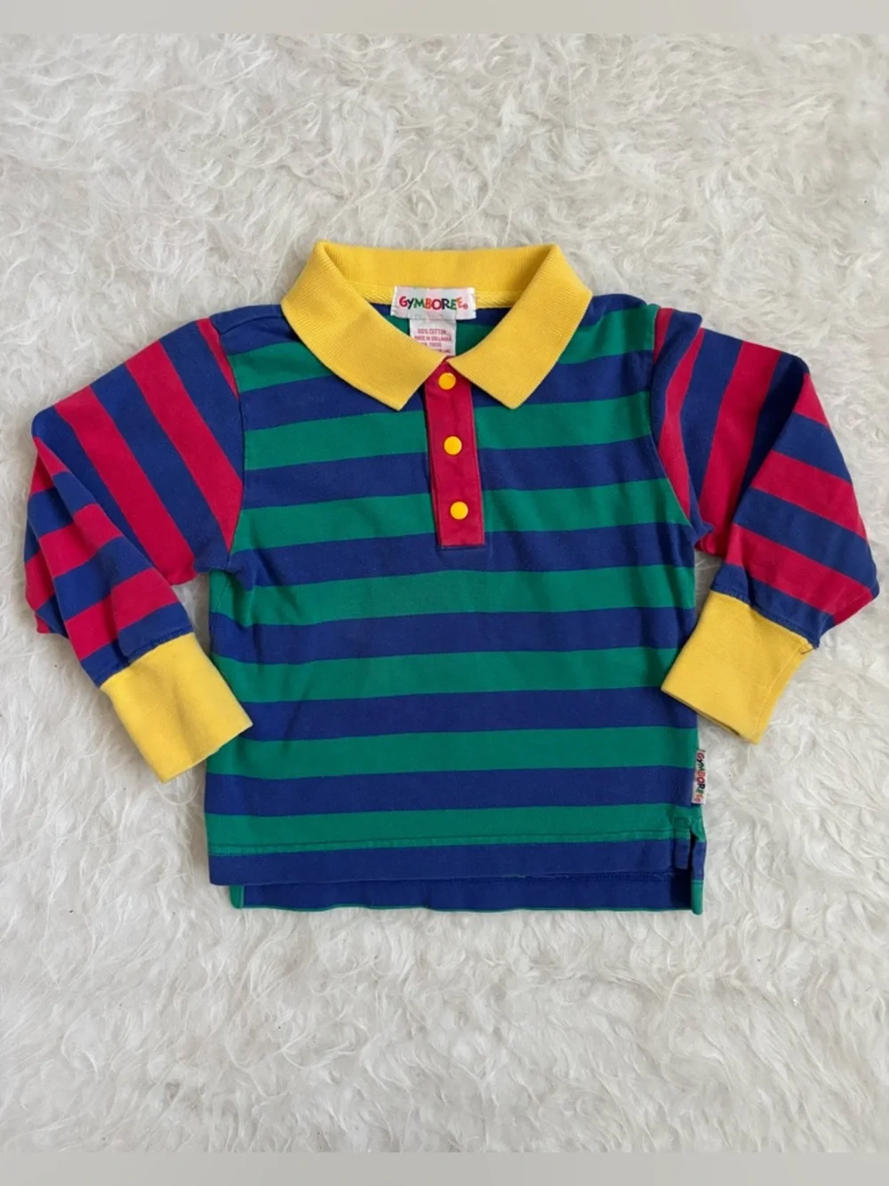 Gymboree Rainbow Tag Vintage Classic Colorblock Striped Long Sleeve Polo