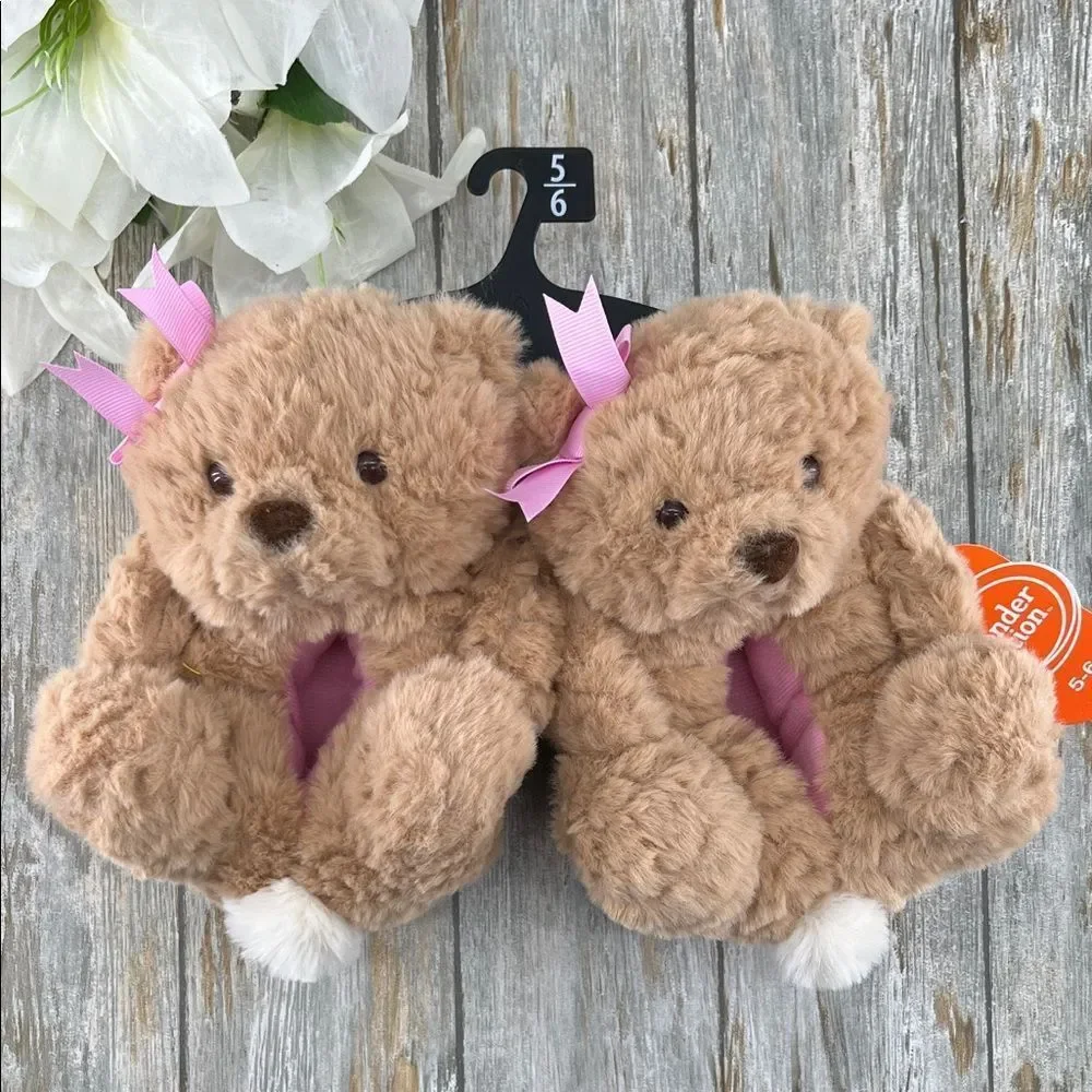 Baby Girls Plush Teddy Bear Slippers Shoes Size 5/6
